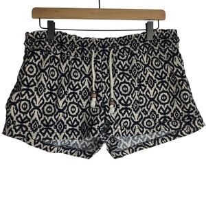 KISS & CRY Linen Blend Shorts Boho Ikat Southwestern Drawstring Beads Size Small